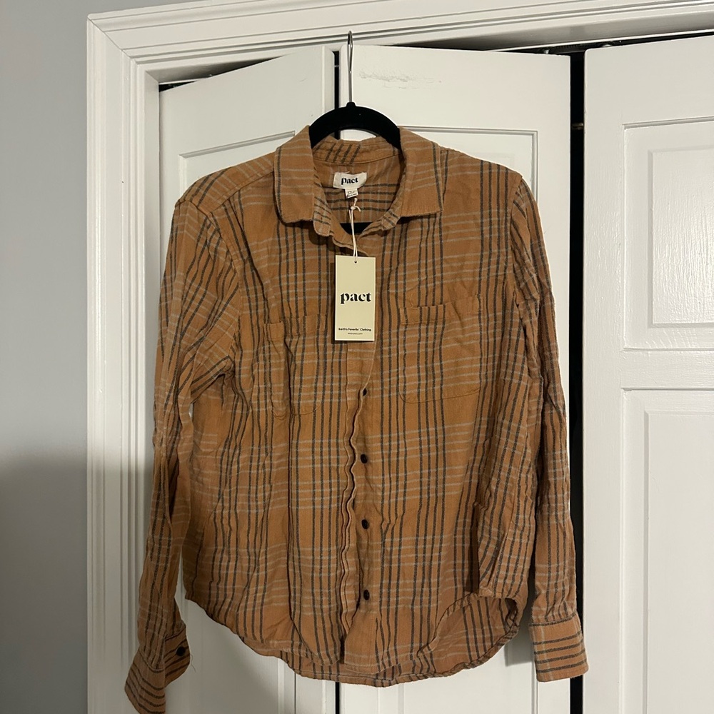 Pact Tan and Gray Flannel Shirt